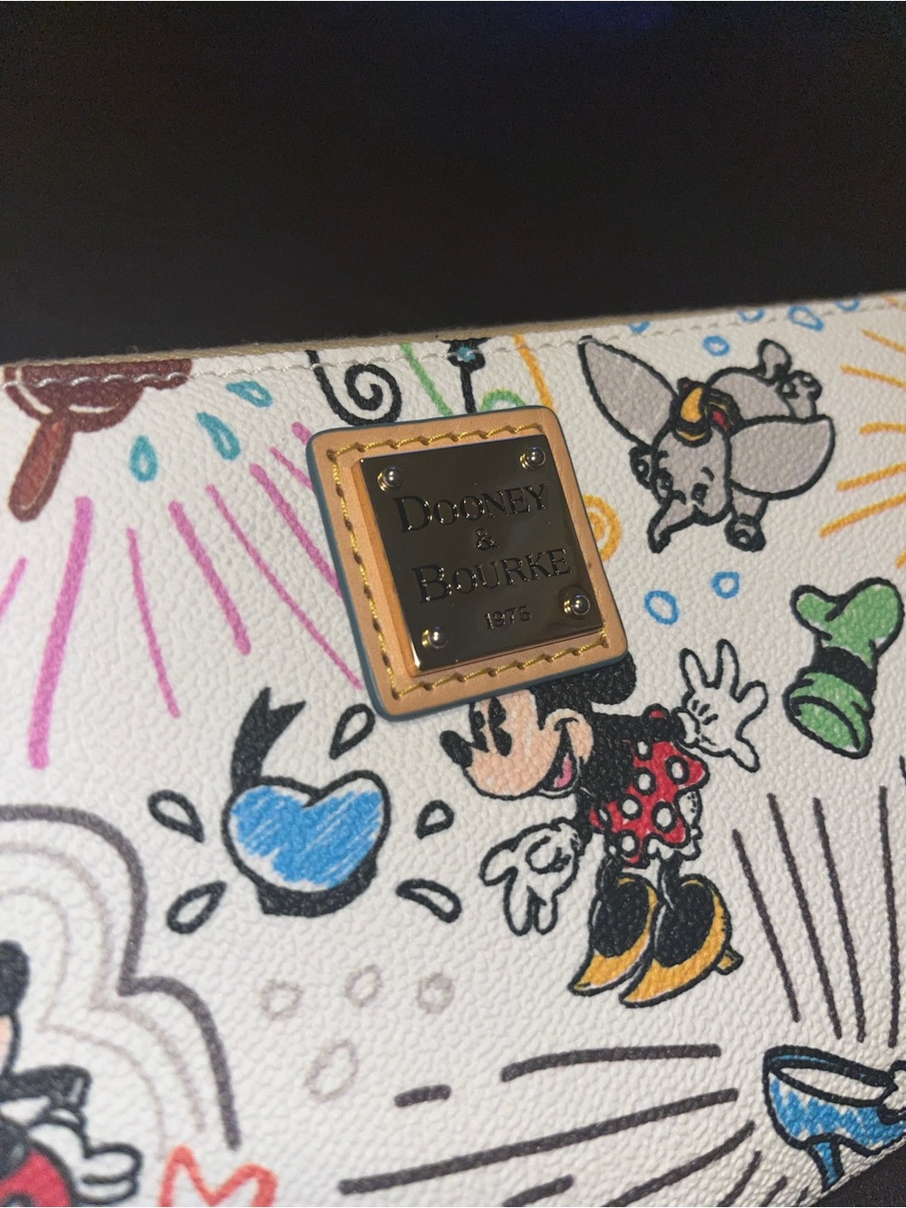 Dooney & Bourke White Disney Sketch Zip Wristlet with Multicolor Characters - Picture 10 of 15